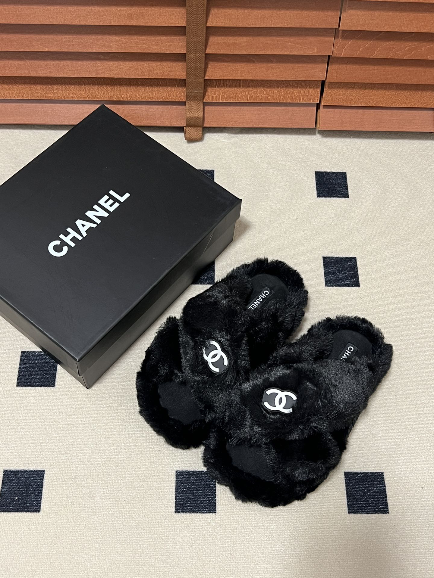 CHANEL plush slipper