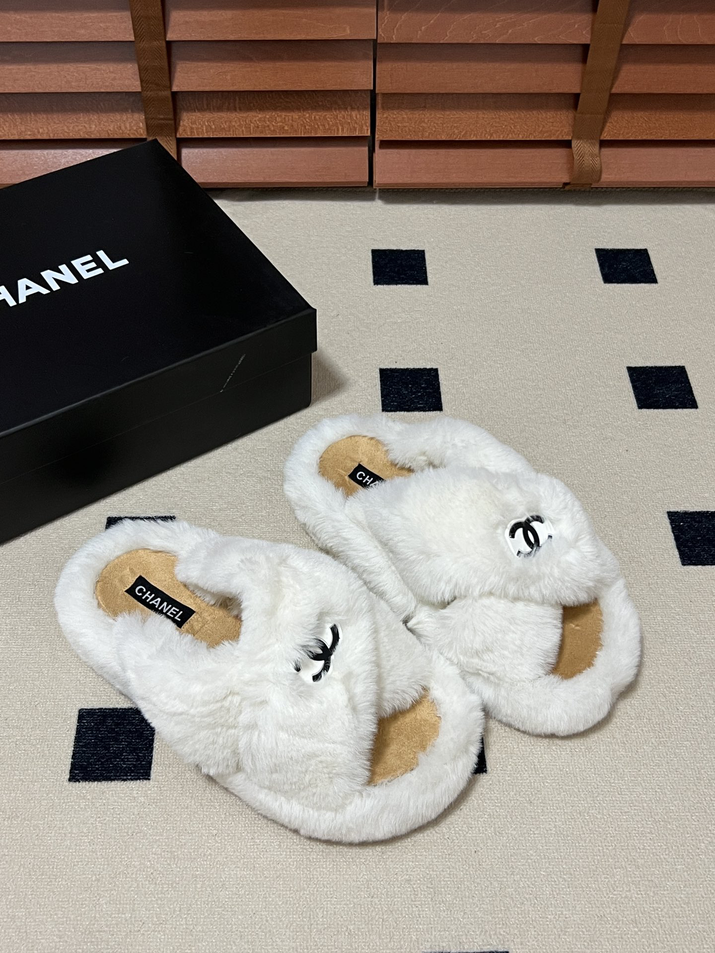 CHANEL plush slipper