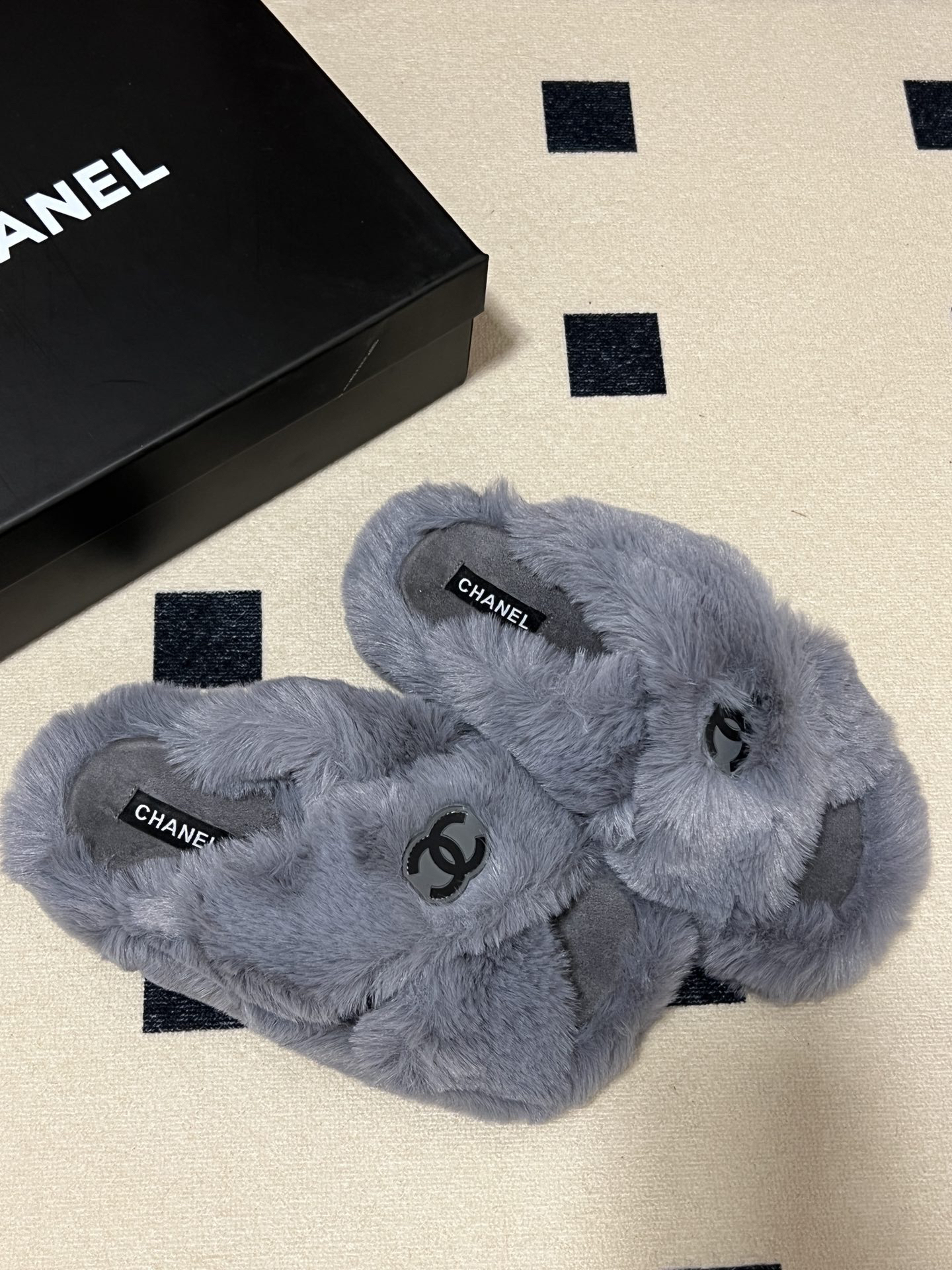 CHANEL plush slipper