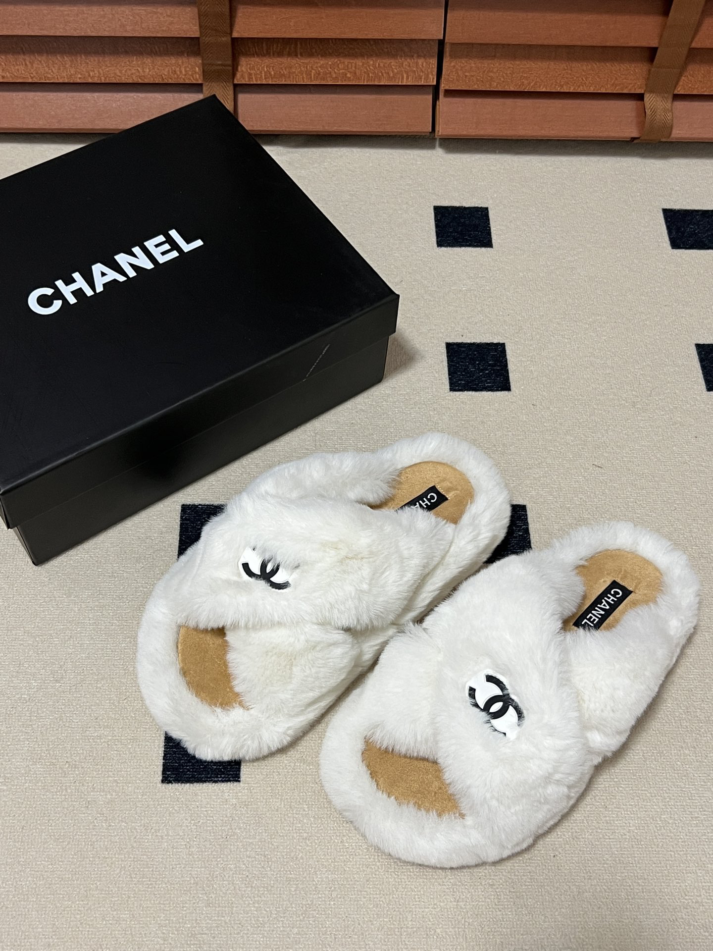 CHANEL plush slipper
