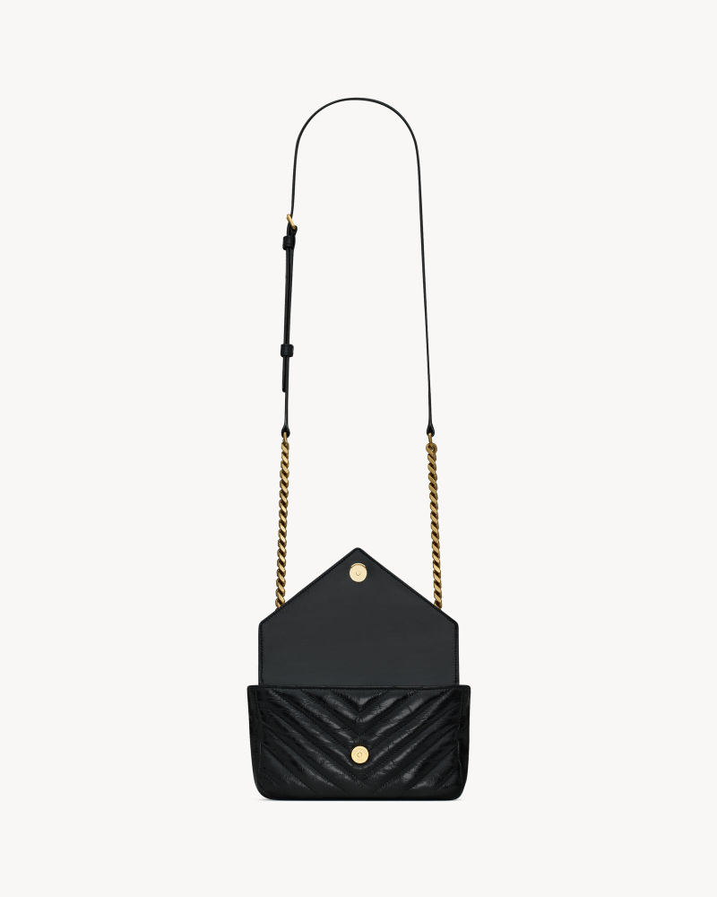 YSL COLLEGE shiny cracked leather mini chain bag
