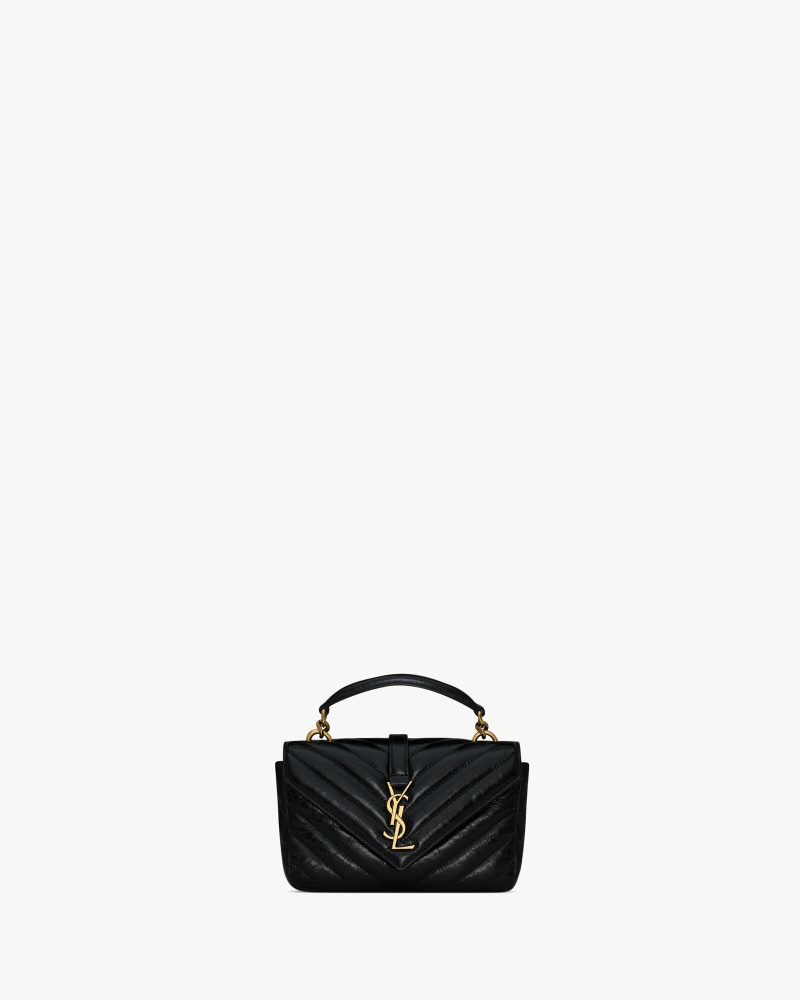 YSL COLLEGE shiny cracked leather mini chain bag