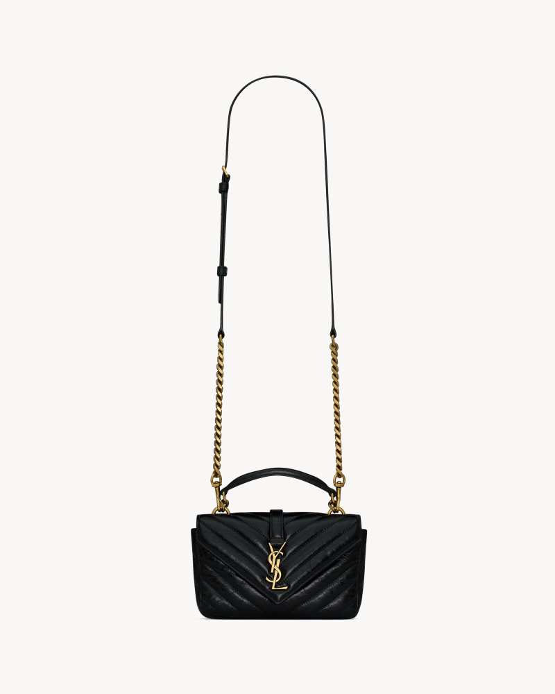 YSL COLLEGE shiny cracked leather mini chain bag