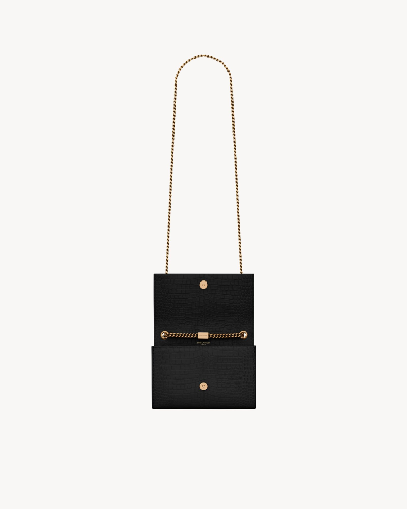 YSL KATE fringed small crocodile print embossed leather handbag