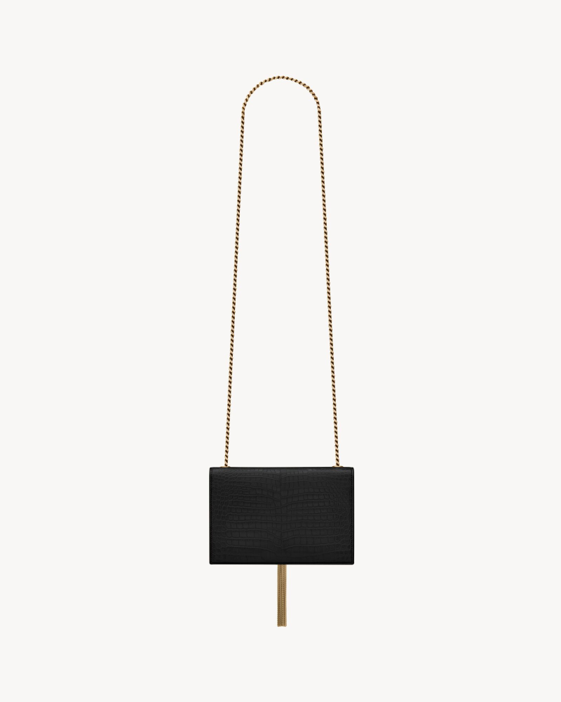 YSL KATE fringed small crocodile print embossed leather handbag