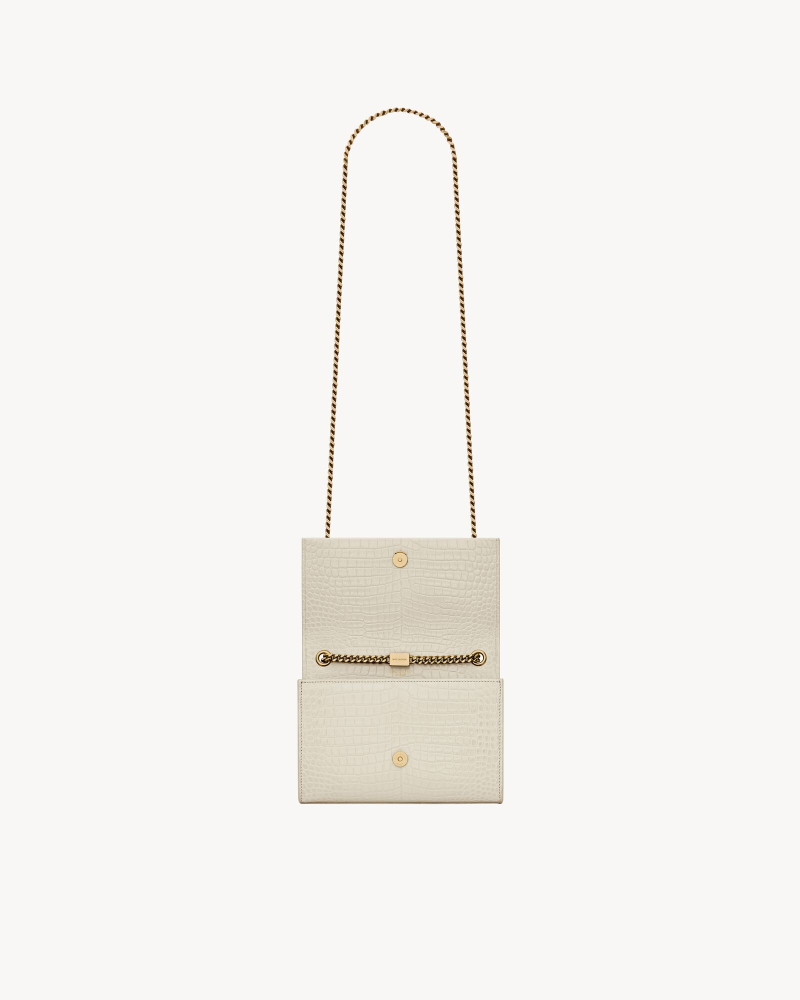 YSL KATE fringed small crocodile print embossed leather handbag