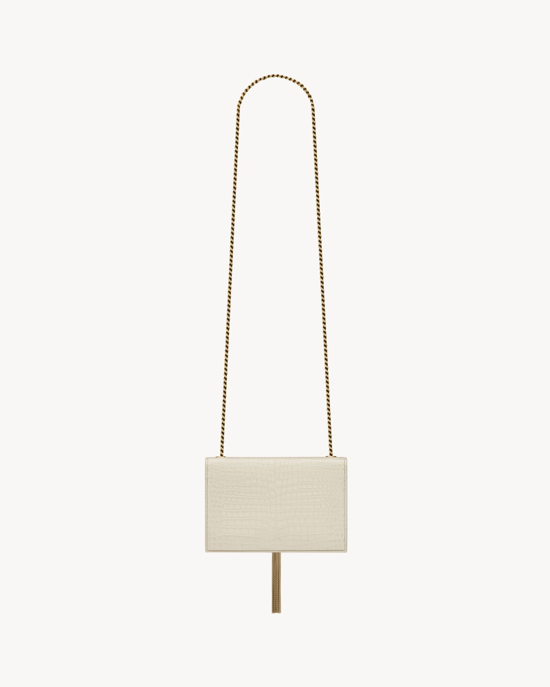 YSL KATE fringed small crocodile print embossed leather handbag