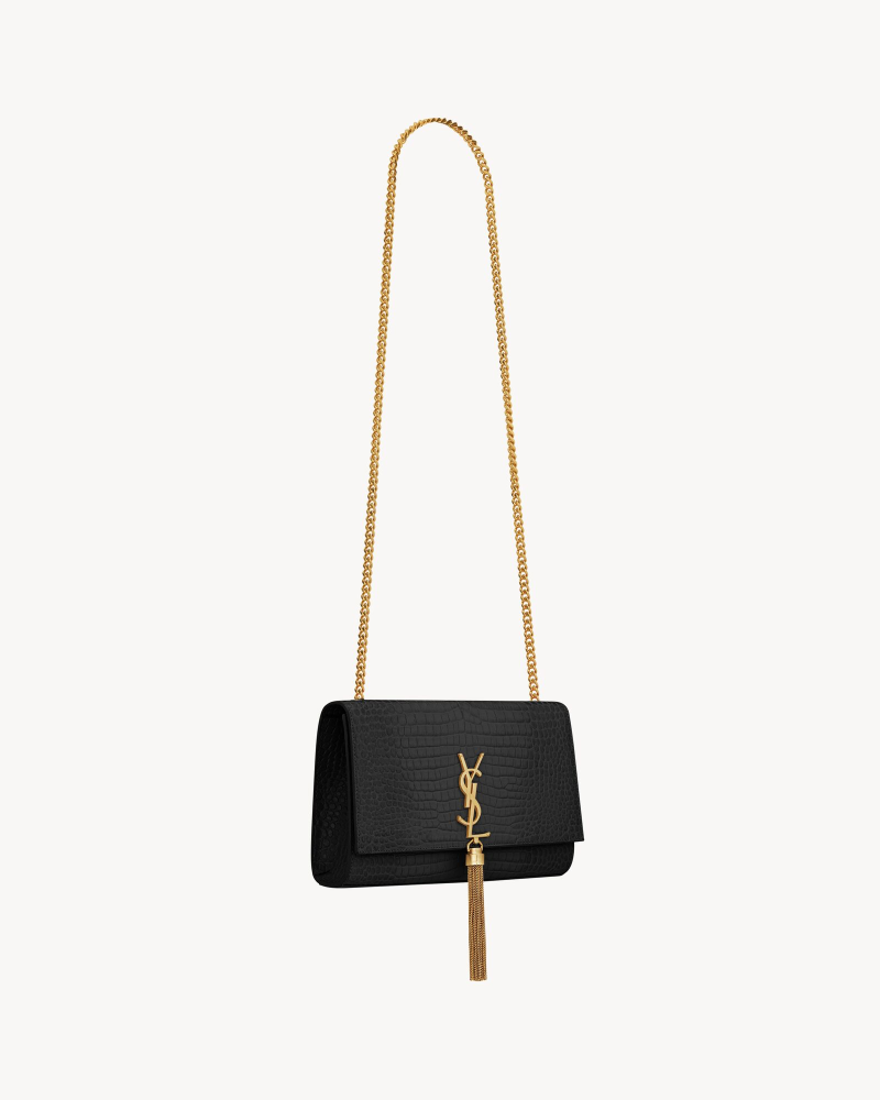YSL KATE medium-sized fringed crocodile pattern embossed leather bag