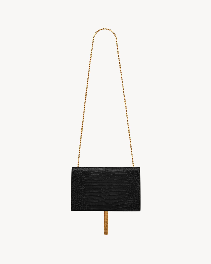 YSL KATE medium-sized fringed crocodile pattern embossed leather bag