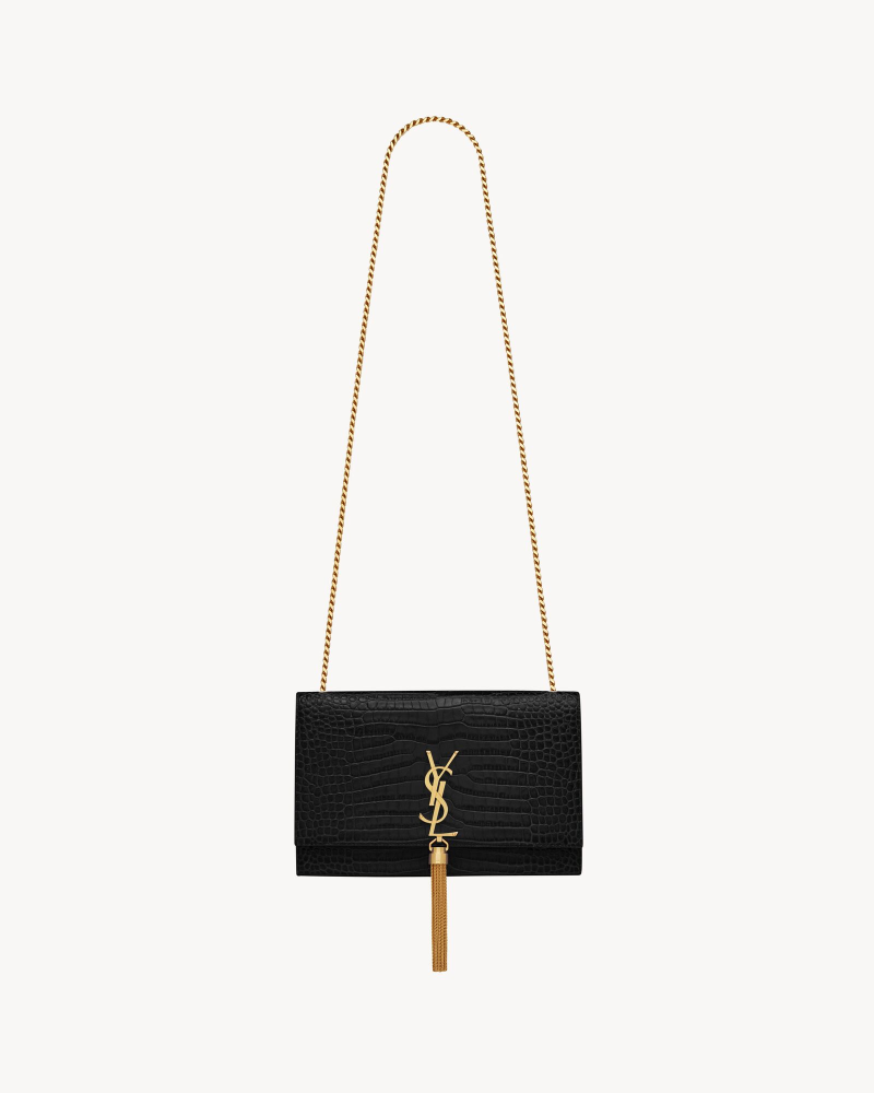 YSL KATE medium-sized fringed crocodile pattern embossed leather bag