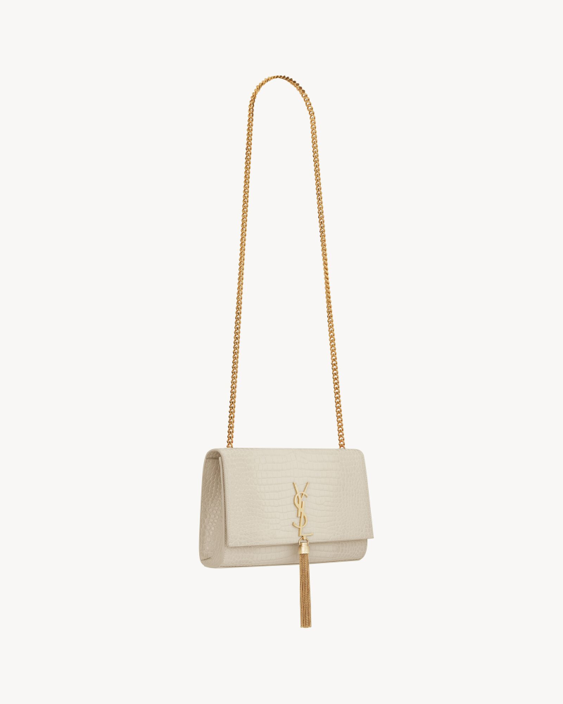 YSL KATE medium-sized fringed crocodile pattern embossed leather bag