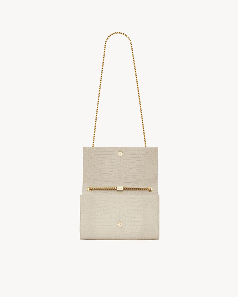 YSL KATE medium-sized fringed crocodile pattern embossed leather bag