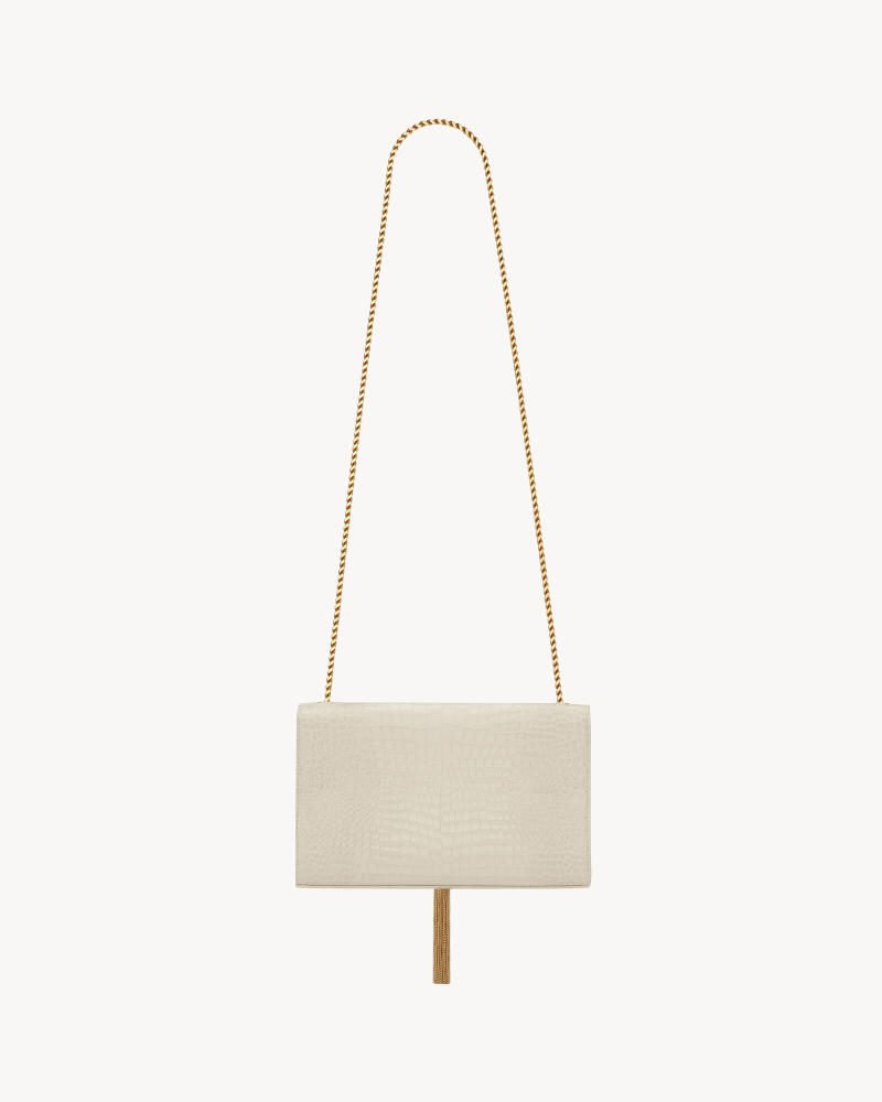 YSL KATE medium-sized fringed crocodile pattern embossed leather bag
