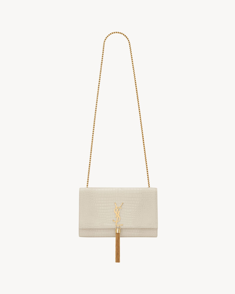 YSL KATE medium-sized fringed crocodile pattern embossed leather bag