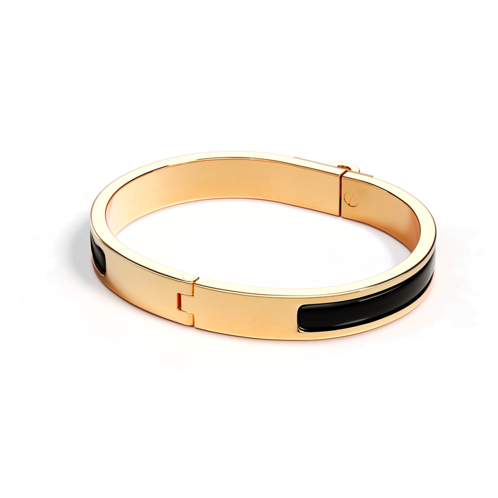 HERMÈS Two-Tone Design Enamel Bangle, Unisex/Couple Style, Gold