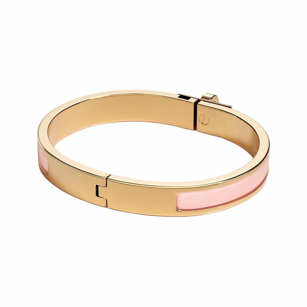 HERMÈS Kelly Two-Tone Design Enamel Bangle for Women, Pink