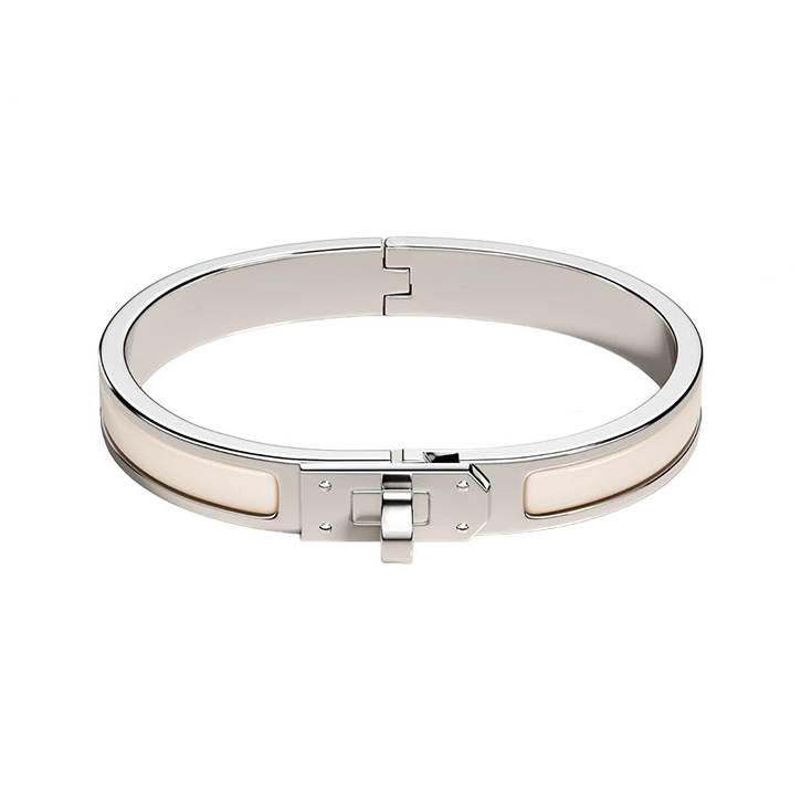 HERMÈS Solid Color Design Enamel Bangle for Women, Silver