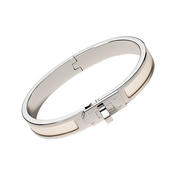 HERMÈS Solid Color Design Enamel Bangle for Women, Silver