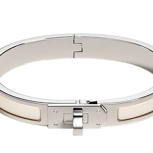 HERMÈS Solid Color Design Enamel Bangle for Women, Silver