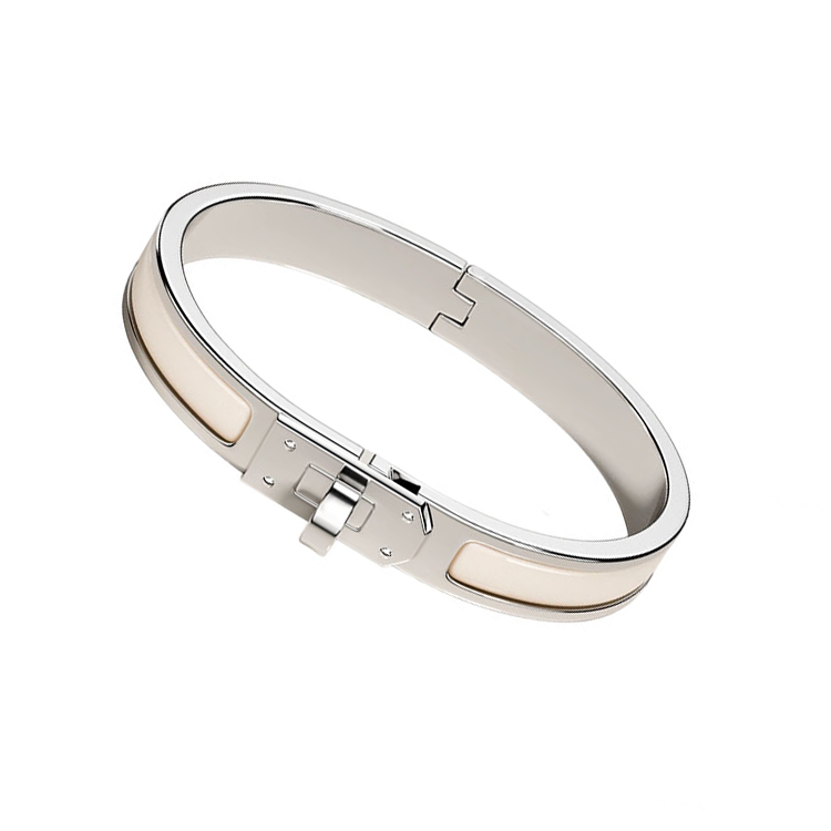 HERMÈS Solid Color Design Enamel Bangle for Women, Silver