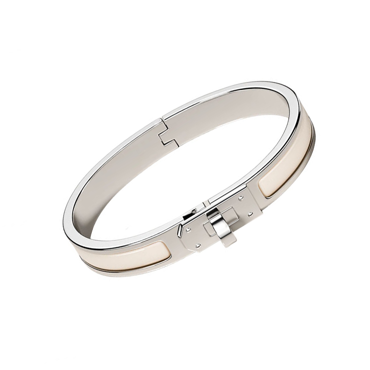 HERMÈS Solid Color Design Enamel Bangle for Women, Silver