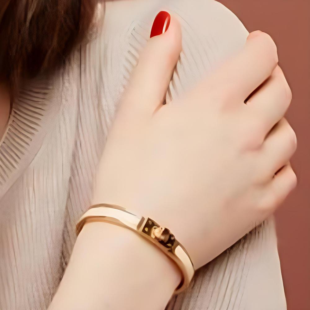 HERMÈS Kelly Emblem Enamel Bangle, Unisex/Couple Style, Candied Chestnut