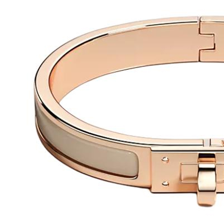 HERMÈS Kelly Emblem Enamel Bangle, Unisex/Couple Style, Candied Chestnut