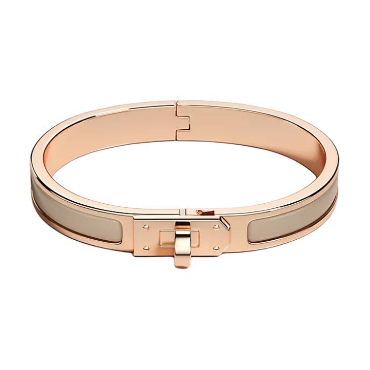 HERMÈS Kelly Emblem Enamel Bangle, Unisex/Couple Style, Candied Chestnut