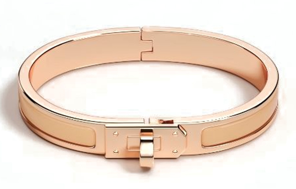 HERMÈS Solid Color Design Rose Gold-Plated Bangle for Women, Gold