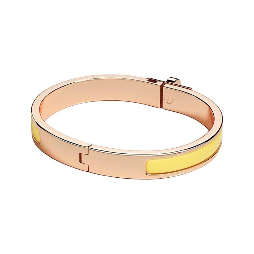 HERMÈS Mini Clic Kelly Enamel Bangle for Women, Rose Gold/Yellow