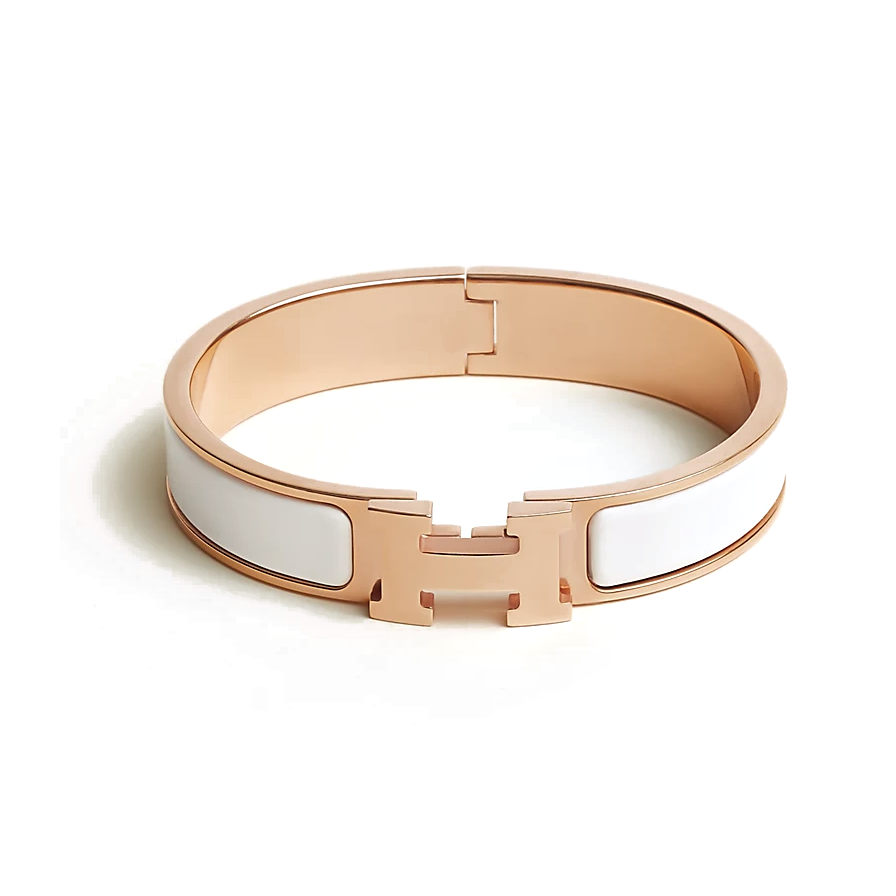 HERMÈS Clic Personalized H-Style Enamel Bangle for Women, White/Rose Gold