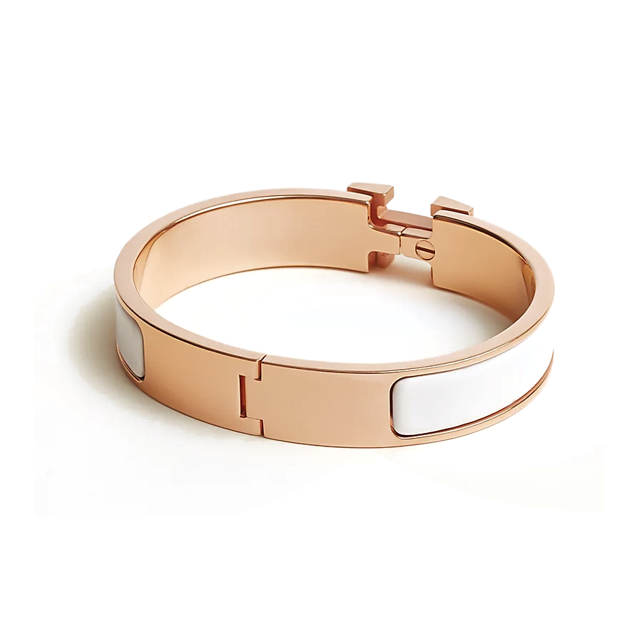 HERMÈS Clic Personalized H-Style Enamel Bangle for Women, White/Rose Gold
