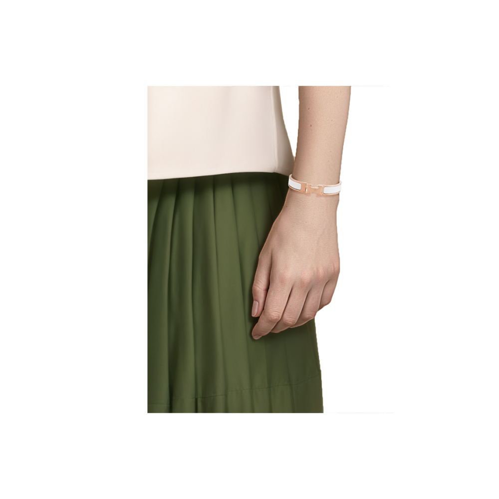 HERMÈS Clic Personalized H-Style Enamel Bangle for Women, White/Rose Gold