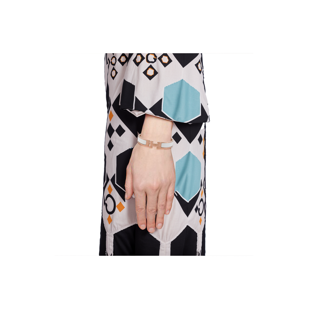 HERMÈS Clic Personalized H-Style Enamel Bangle for Women, White/Rose Gold