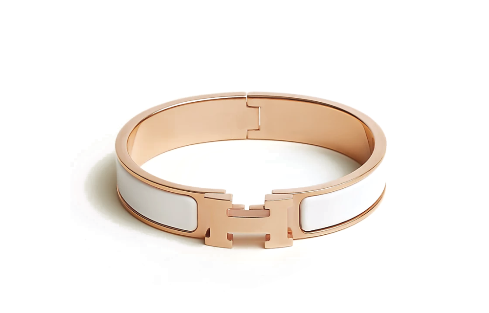 HERMÈS Clic Personalized H-Style Enamel Bangle for Women, White/Rose Gold