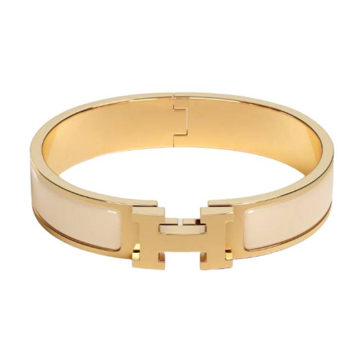 HERMÈS Letter Logo Embellished Bangle for Women, Gold