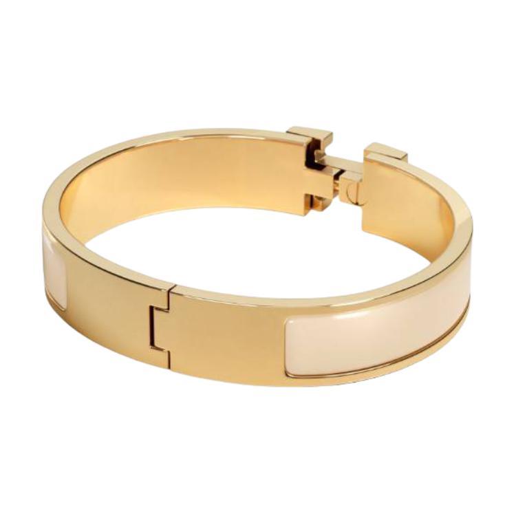 HERMÈS Letter Logo Embellished Bangle for Women, Gold