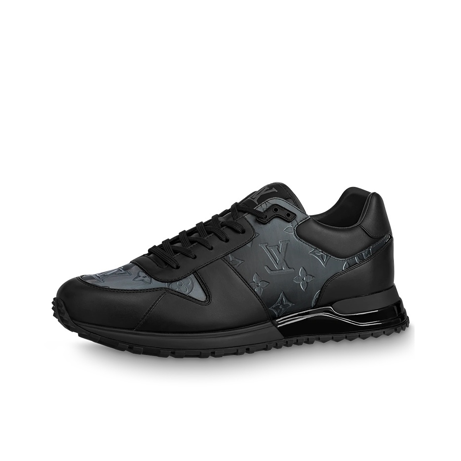 LOUIS VUITTON Run Away Men's Low-Top Casual Shoes with Round Toe and Lace-Up Closure, Black