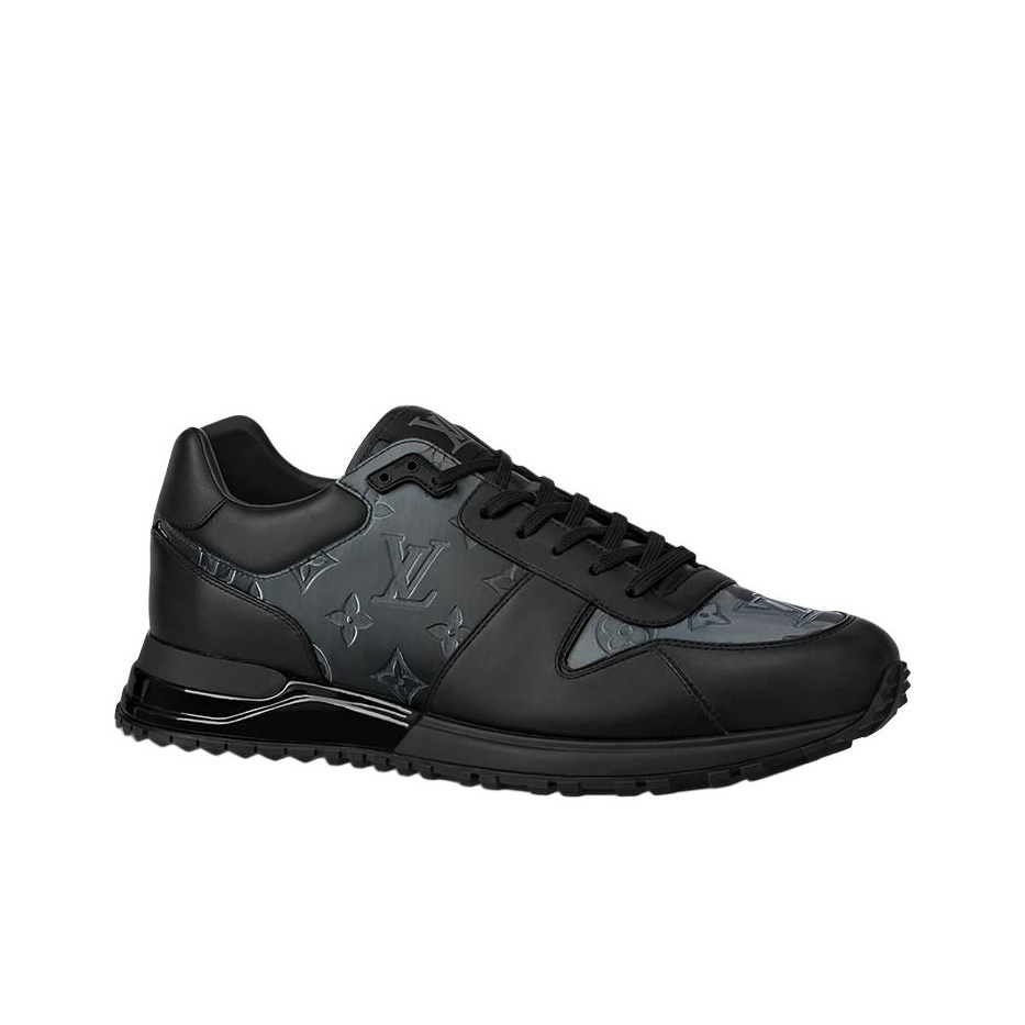 LOUIS VUITTON Run Away Men's Low-Top Casual Shoes with Round Toe and Lace-Up Closure, Black