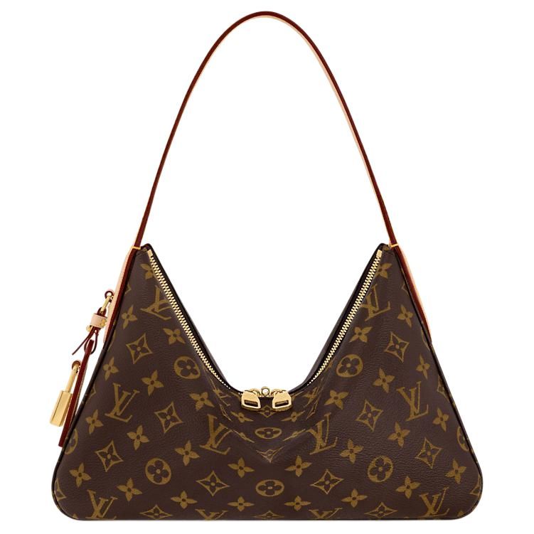 LOUIS VUITTON SLOUCHY Slouchy PM Women's Small Tote & Shoulder Bag in Brown, Coated Canvas with Gold-Tone Hardware and Zip Closure