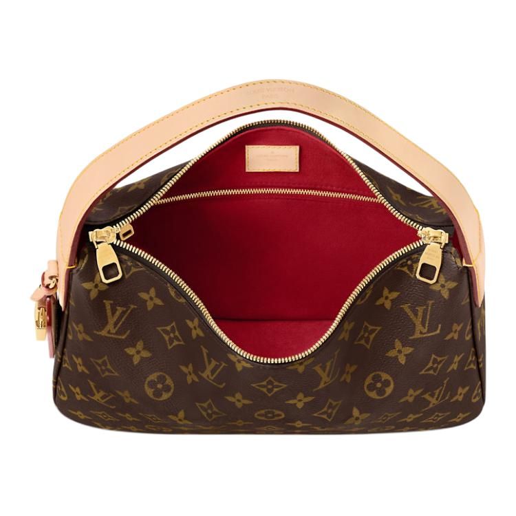 LOUIS VUITTON SLOUCHY Slouchy PM Women's Small Tote & Shoulder Bag in Brown, Coated Canvas with Gold-Tone Hardware and Zip Closure