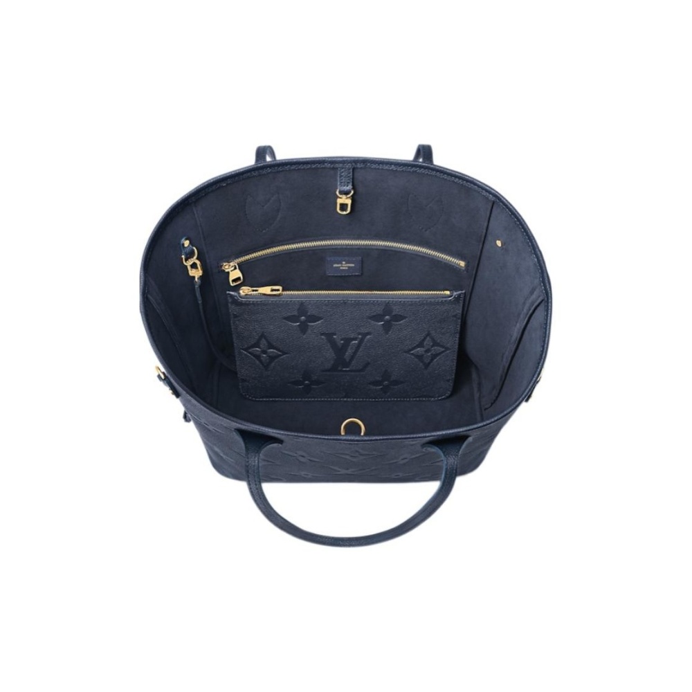 LOUIS VUITTON NEVERFULL MM Women's Medium Tote/ Shopping Bag in Deep Blue with Monogram and Zip Closure