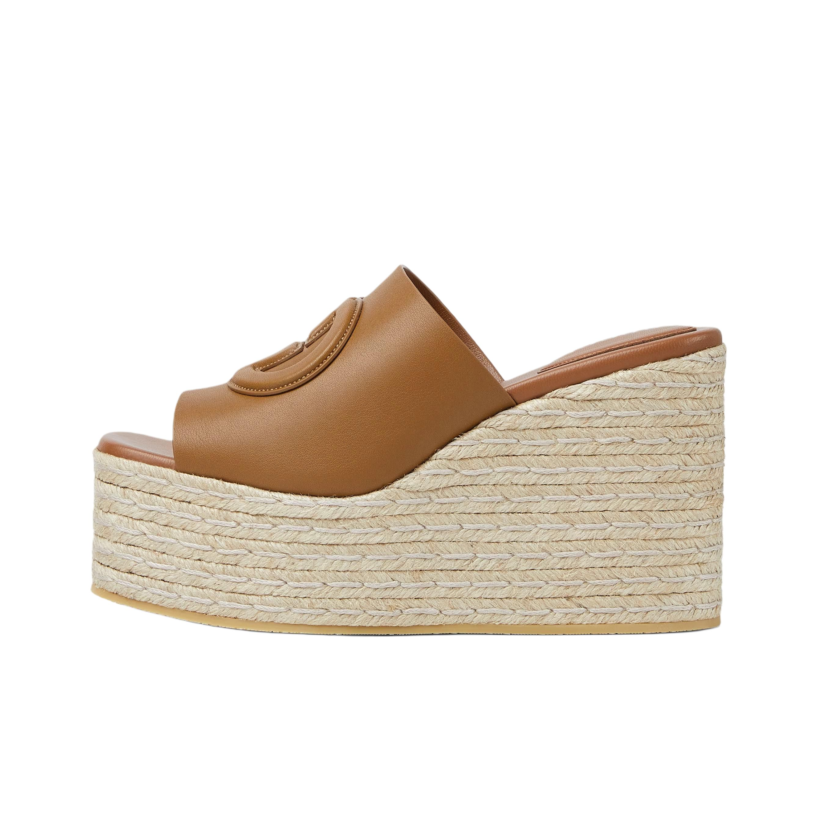 GUCCI Interlocking Women's Wedge Open-Toe Slide Sandals (7.3cm Heel) in Brown