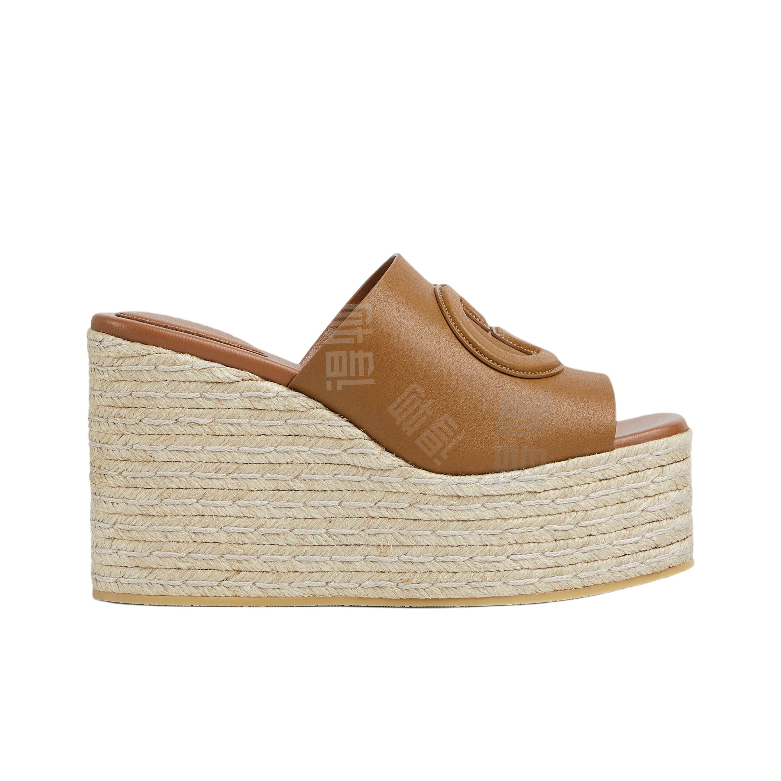 GUCCI Interlocking Women's Wedge Open-Toe Slide Sandals (7.3cm Heel) in Brown