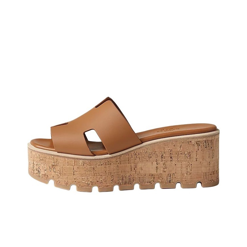 HERMÈS Eze 30 Women's Open-Toe Wedge Slide Sandals in Brown