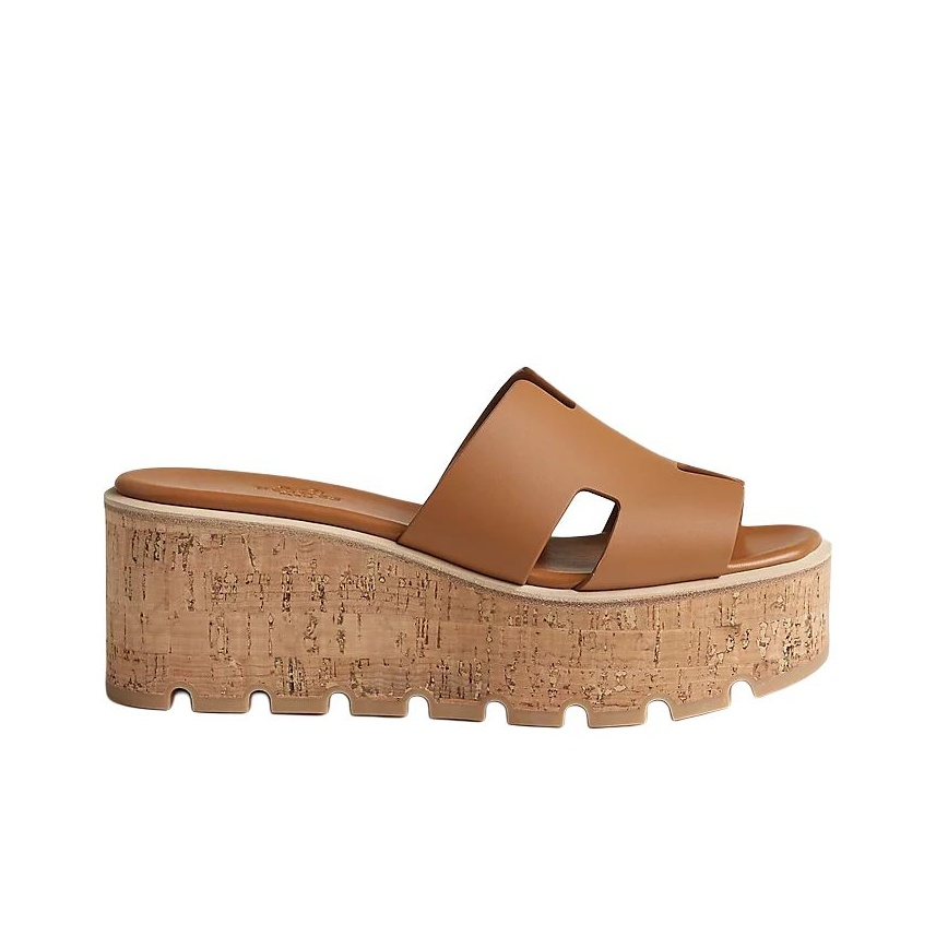 HERMÈS Eze 30 Women's Open-Toe Wedge Slide Sandals in Brown