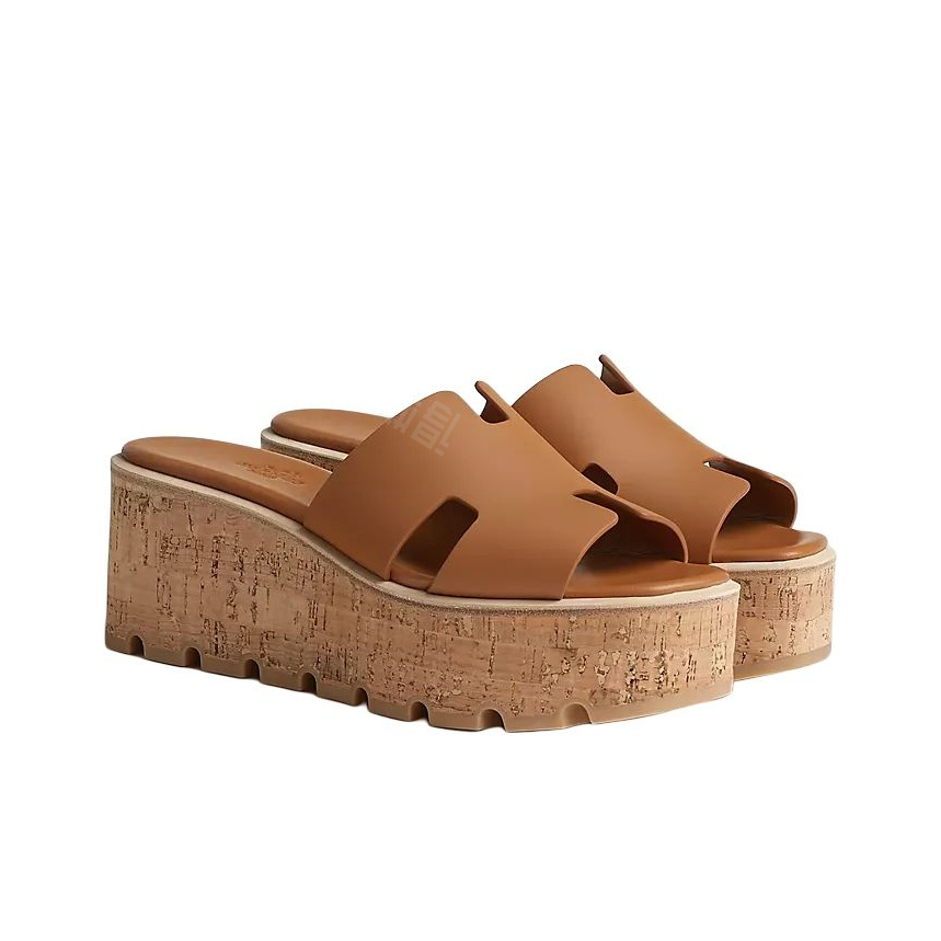 HERMÈS Eze 30 Women's Open-Toe Wedge Slide Sandals in Brown