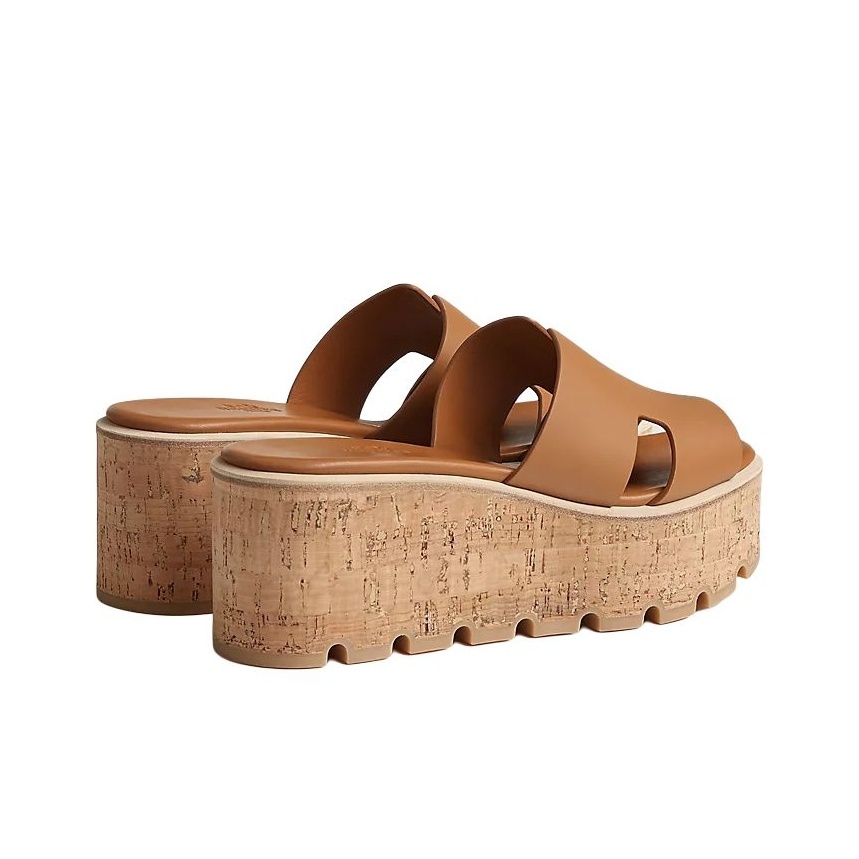 HERMÈS Eze 30 Women's Open-Toe Wedge Slide Sandals in Brown