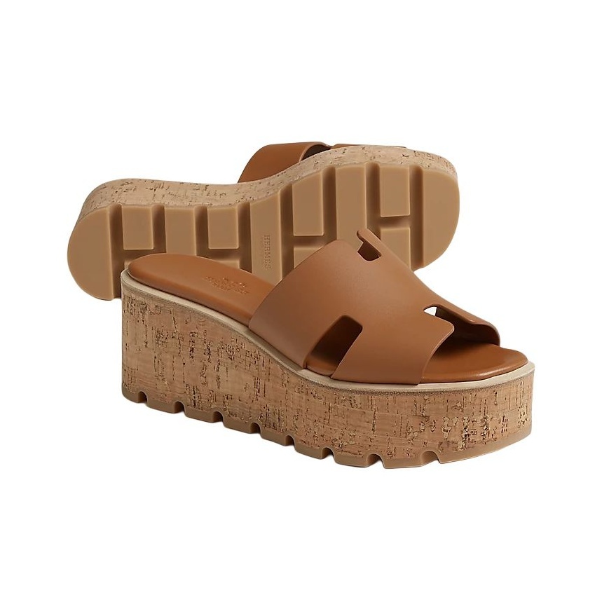 HERMÈS Eze 30 Women's Open-Toe Wedge Slide Sandals in Brown