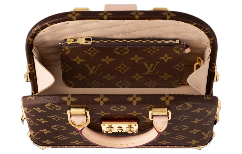 LOUIS VUITTON Classic Printed Bag with Lock Closure (Shell/Shoulder/Crossbody/Hand-Carry), Women's, Brown